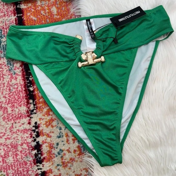 PrettyLittleThing Green Hammered Trim Bikini Bottoms – Size 0 / UK 4 - Picture 1 of 6